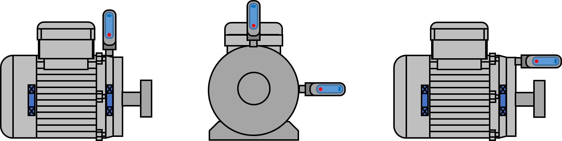 Przykłady pozycji czujnika dla oceny ogólnej kondycji silnik (kierunki pionowe, poziome i osiowe)